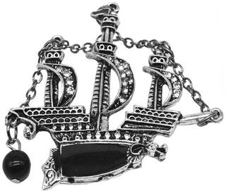 Sullery Mens Suit Vintage Unsigned Small Damascene Sailing Ship Silver Black Metal Brass Brooch