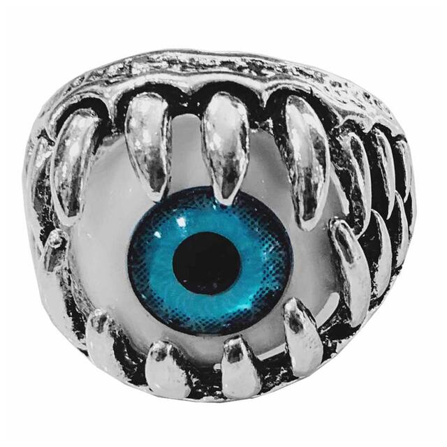 Sullery Punk Gothic Evil Eye Retro Vintage Claw Teeth Metal Hip Hop Cool Party Blue Ring