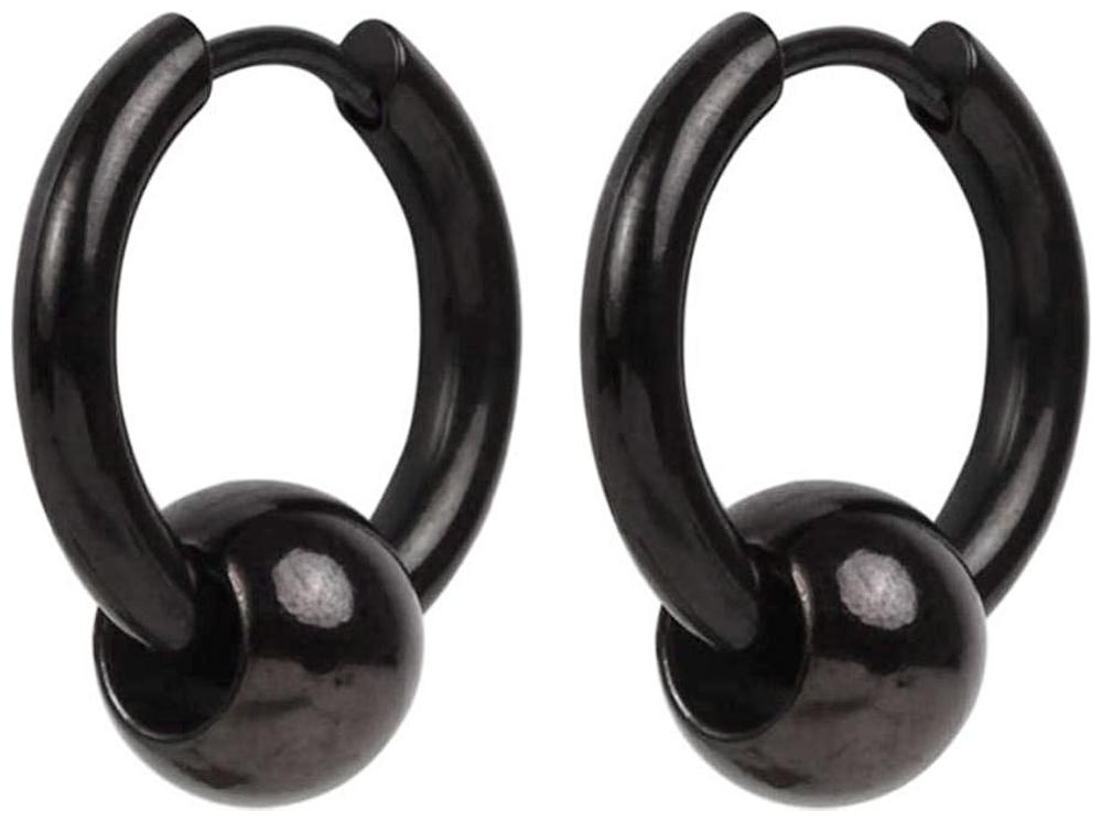 

Sullery Punk Ball Circle Ring Piercing Earrings Christmas Gift Black Stainless Steel Hoop Earring