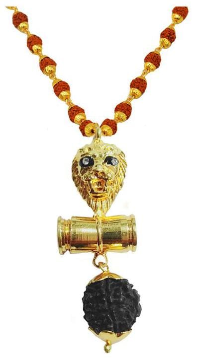 Sullery Religious jewellery Savege Lion Head Damru Gold Rudraksha Mala