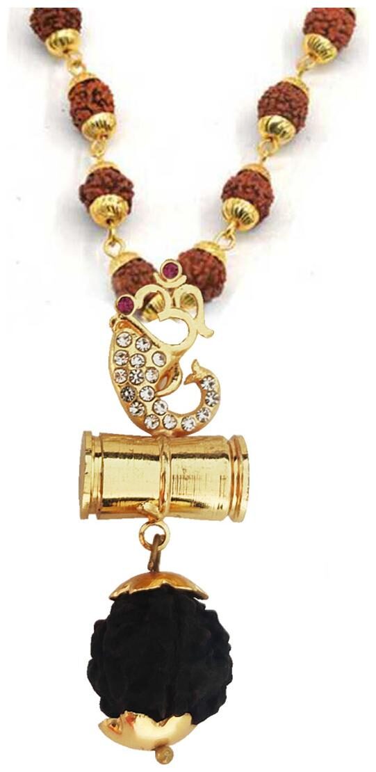 

Sullery Religious Jewellery Om Ganesh Gold Brass Locket Rudraksha Mala