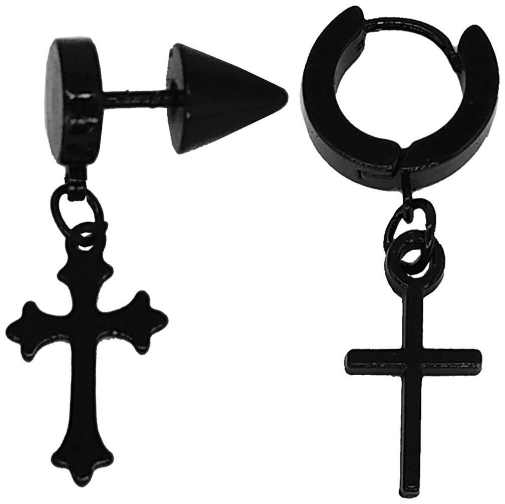 

Sullery Religious Jewelry Christmas Jesus Cross Black Stainless Steel Hoop Stud Earring For Women