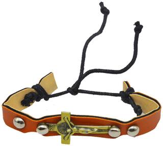 Sullery Religious Christian Sideways Jesus Cross Brown Leather Metal Bracelet For Mens