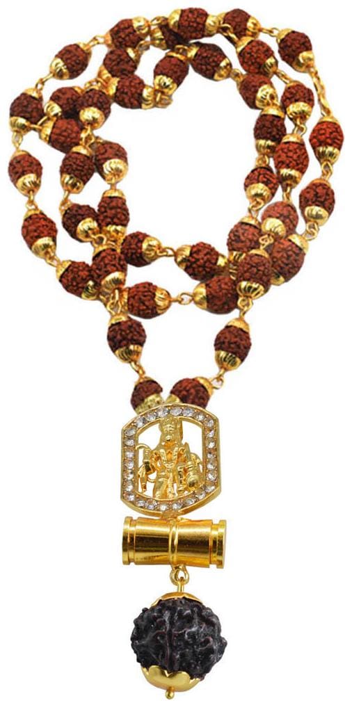 Sullery Religious Jewelry Loard Hanuman Damaru Locket With Rudhrasha Mala Necklace Pendant