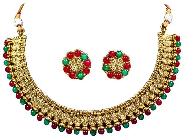 

Sunhari Jewels Multi Color Gold Chokar Necklace Sets with Earring for Womens and Girls