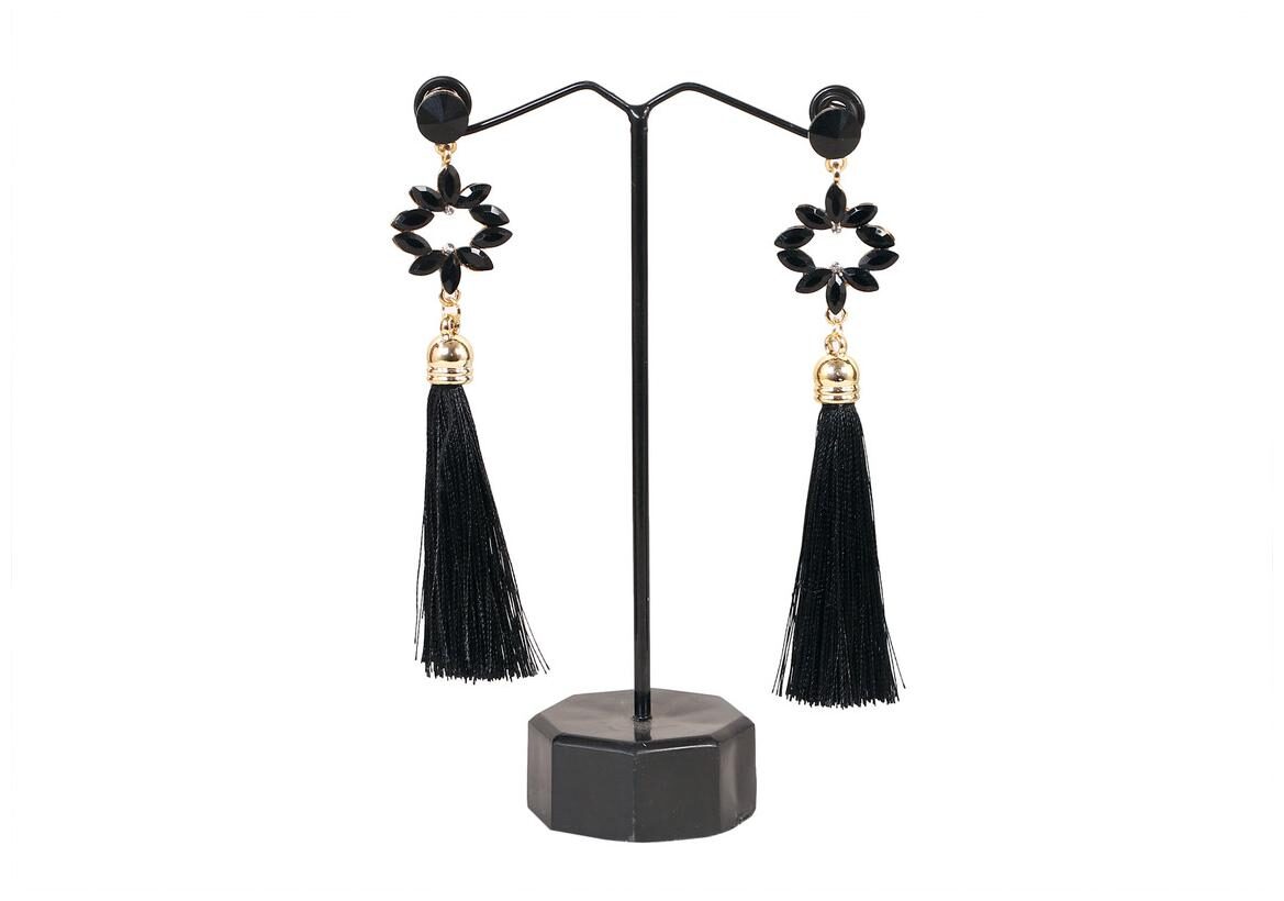 

Sunhari Jewels Black Crystal Long Tassels Earrings For Girls and Women
