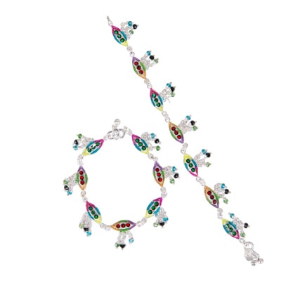 

Taj Pearl Silver And Blue Brass Anklets