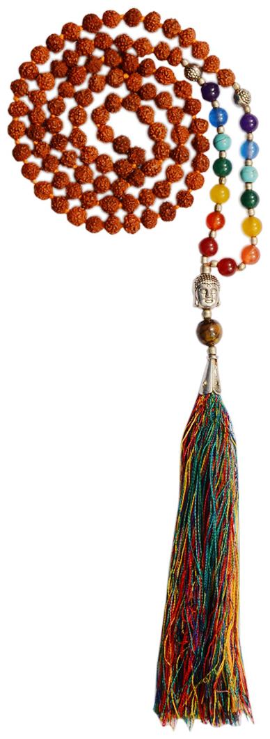 

Natural 5 Face Rudraksha Mala with 7 Chakra Healing Gemstones Beads Buddha Head 108 1 (6 mm) Beads Mala Yoga Meditation Rosary