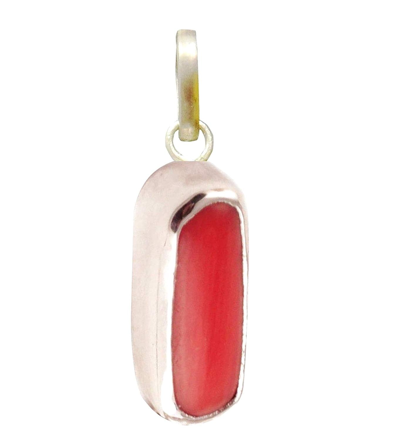 

Takshila Gems Natural Red Coral Stone Pendant 8 25 Ratti 7 42 Carat Moonga Stone Locket Lab Certified in 925 Silver