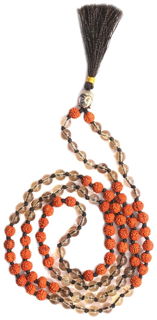 

Natural Rudraksha with Smoky Quartz Stone Mala with Buddha Head (108 1) 6 mm Knotted Beads Lab Certified Mala Rudraksha Mala with Smoky Quartz Gemstone Awakening Nirwana Mala