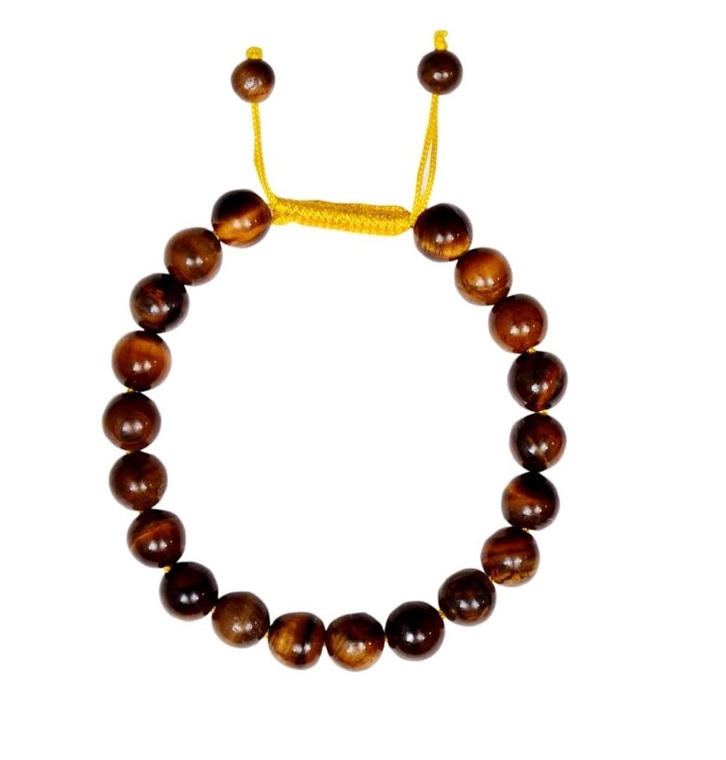 

Takshila Gems Natural Tiger Eye 8 mm Beads HGL Certified Tibetan Knot Bracelet