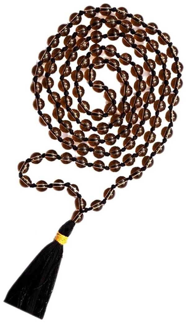 

Takshila Gems Natural Smoky Quartz Knotted Beads Lab Certified for Jaap and Wear Crystal Mala Stone Necklace