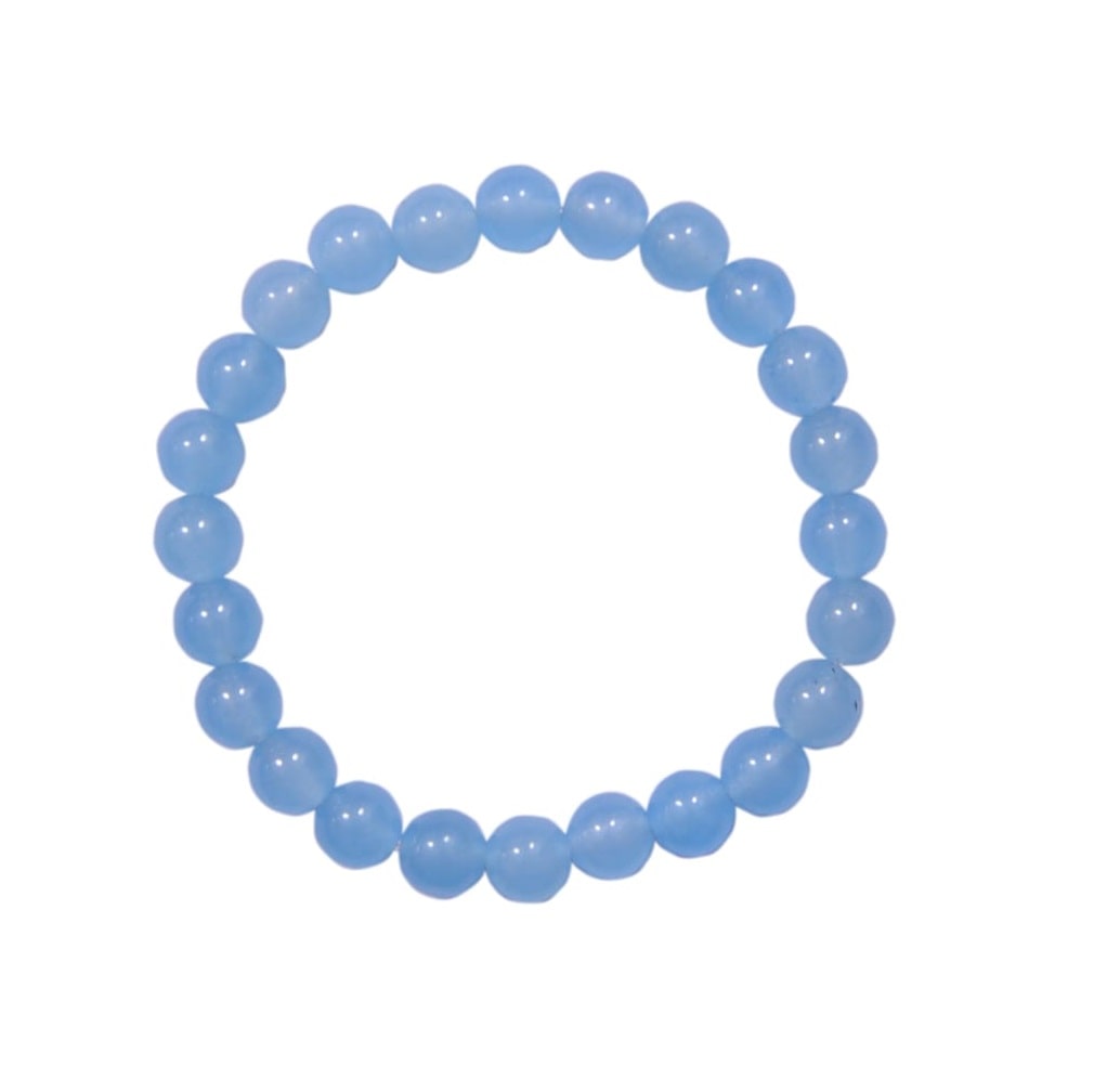

Takshila Gems Natural Blue Chalcedony Bracelet 8 mm Beads Lab Certified Stretchable Elastic Bracelet