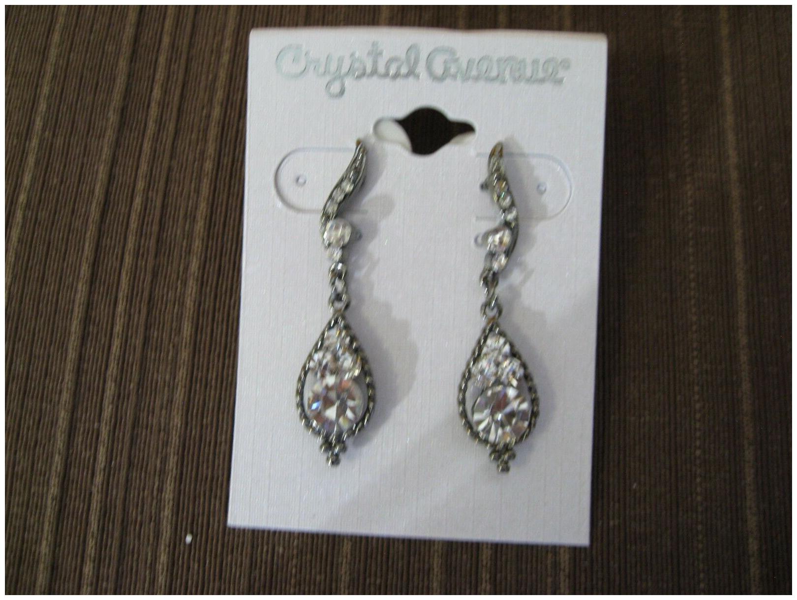 

TEAR DROP DESIGN DANGLE EARRINGS SILVER TONED METAL RHINESTONE INLAID 21883