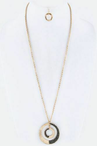 

Textured Double Circle Druzy Long Sweater Necklace D1