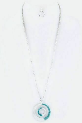 

Textured Double Circle Druzy Long Sweater Necklace D1