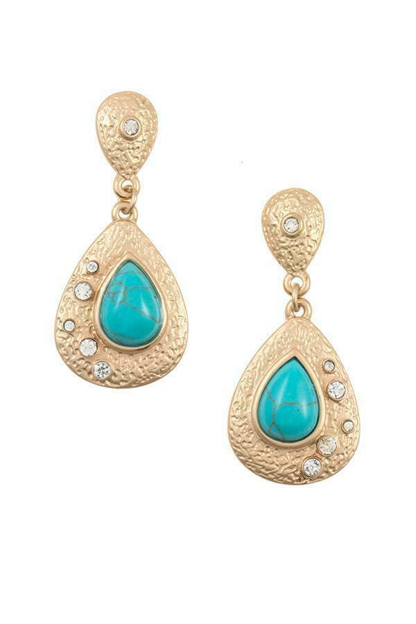 

Textured teardrop gem dangle earring