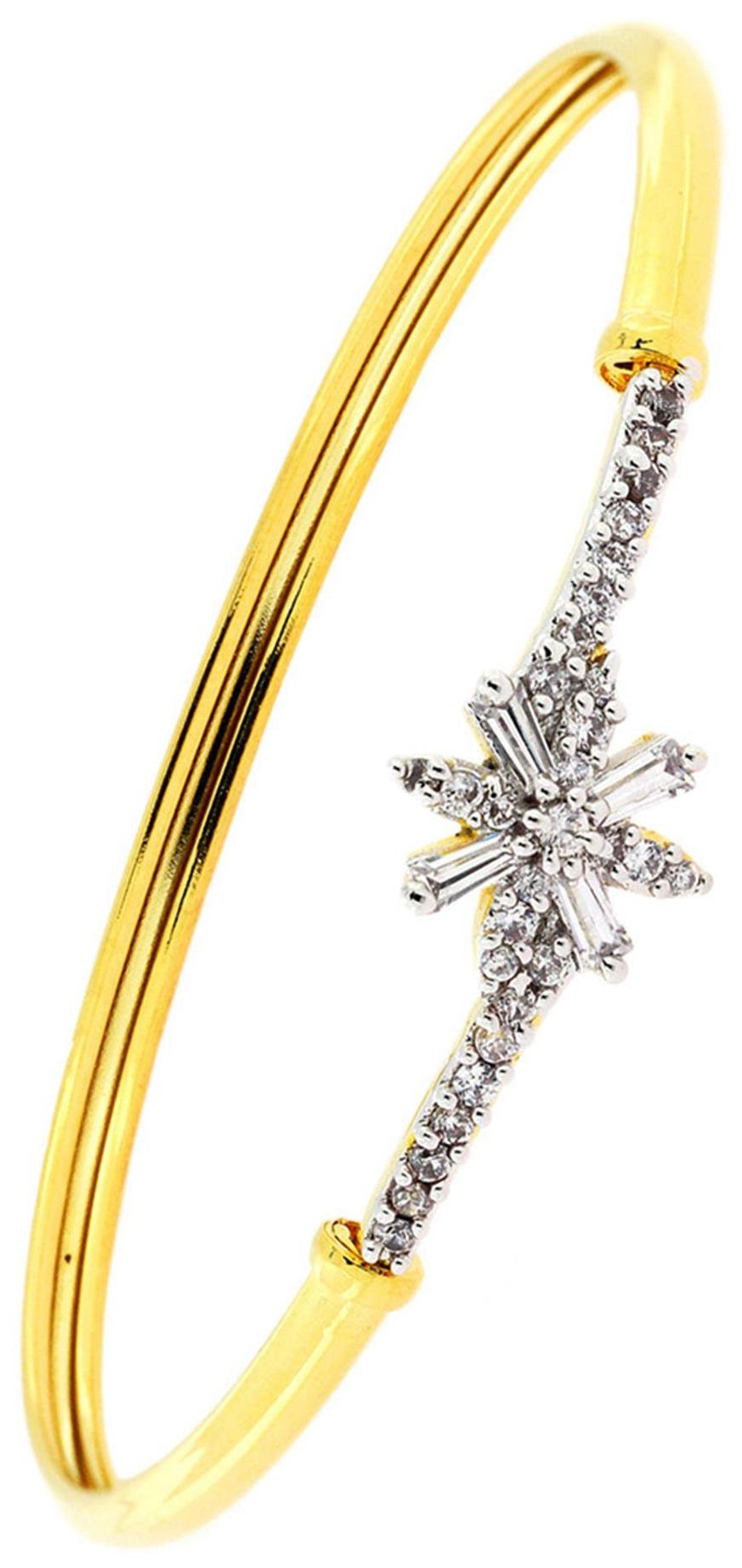 

The Jewelbox Baguette Flower American Diamond Gold Plated Openable Kada Bangl