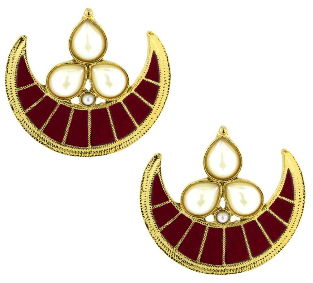 

The Jewelbox Crescent Chaand18K Gold Plated Maroon Meenakri Pearl Stud Earrin