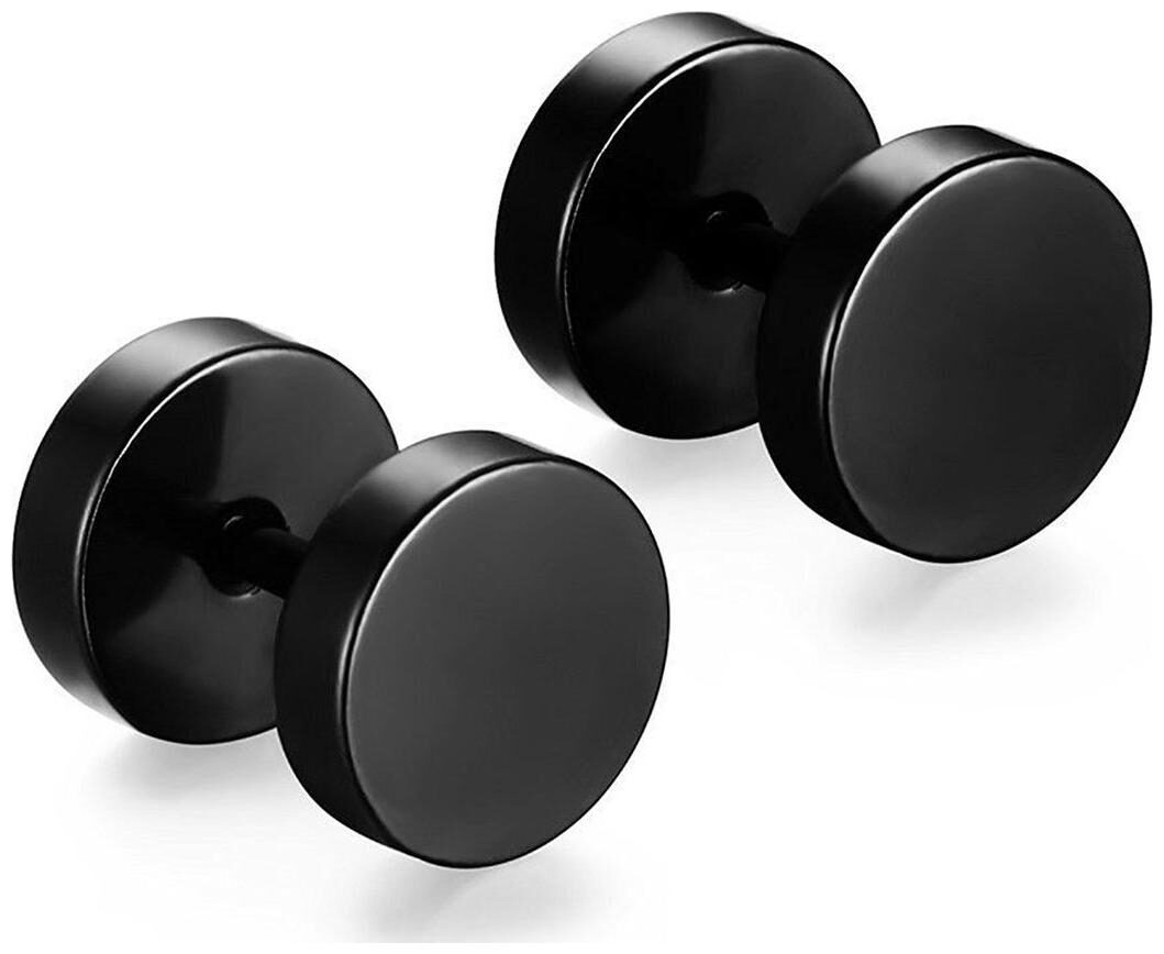 

ZIVOM Round Dumbell Barbell 8 mm 316L Surgical Stainless Steel Black Silver Rhodium Ear Stud Earring Pair Boys Men