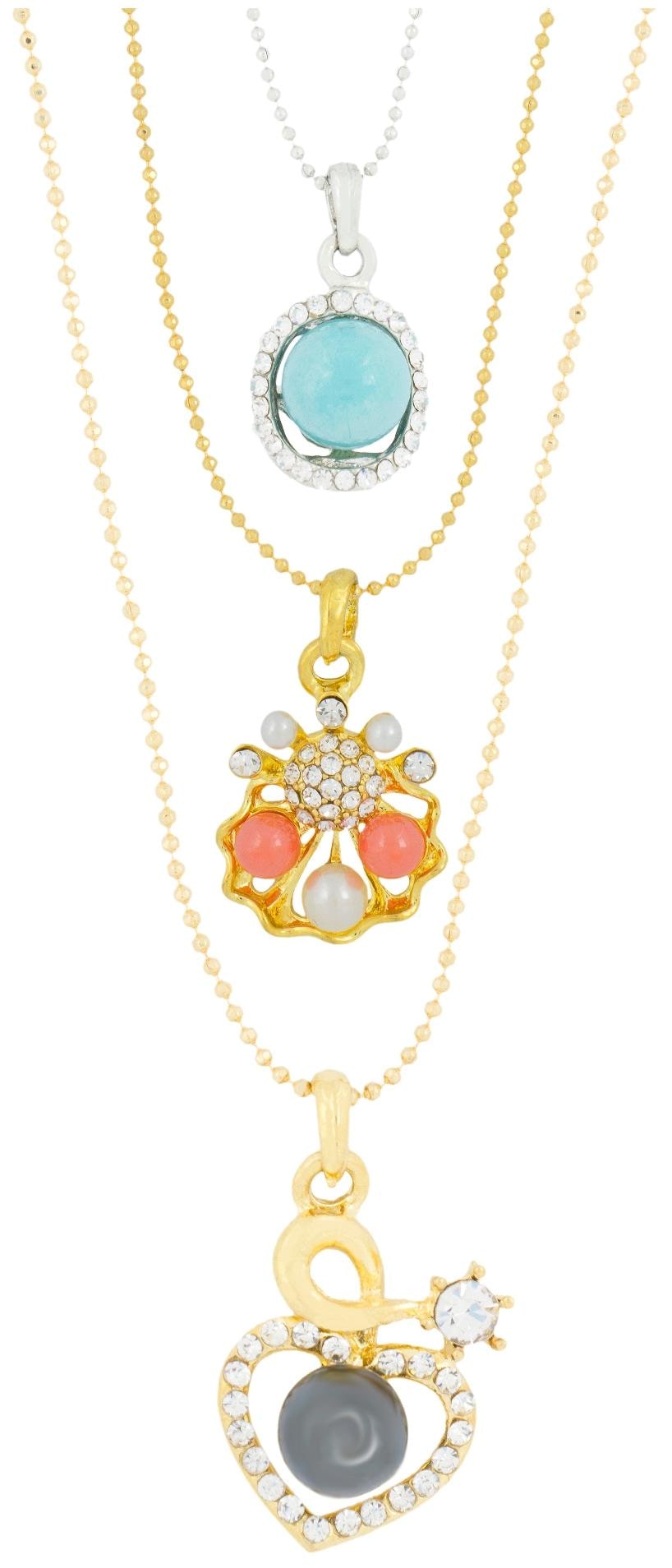 

ZIVOM Trendy 18k Gold Rhodium Plated Brass CZ Pearl Combo Necklace Pendant Chain Set Girls