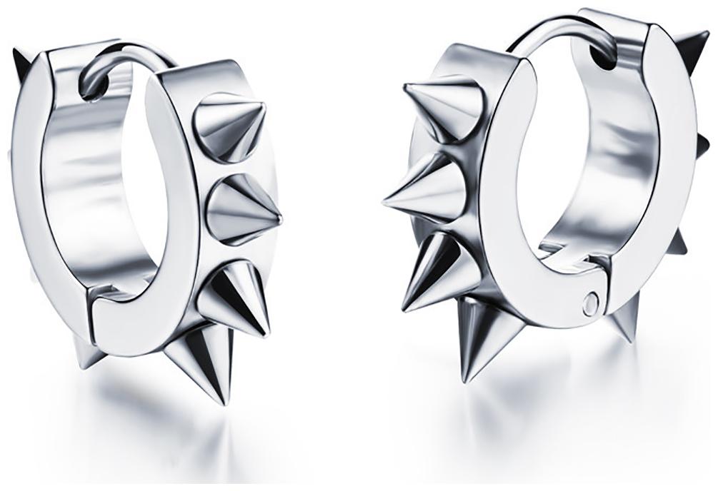 

ZIVOM Spike 316L Surgical Stainless Steel Silver Rhodium Hoop Bali Openable Earring Pair Boys Men