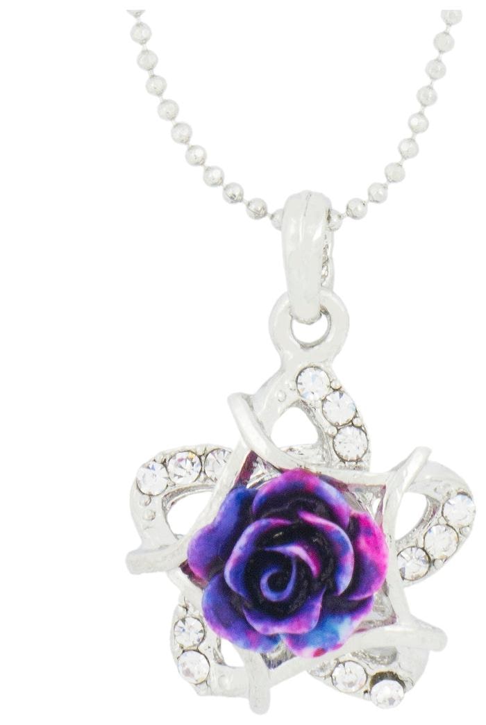 

ZIVOM Rose Star Rhodium Purple Brass American Diamond Necklace Pendant Chain Set Girls Women