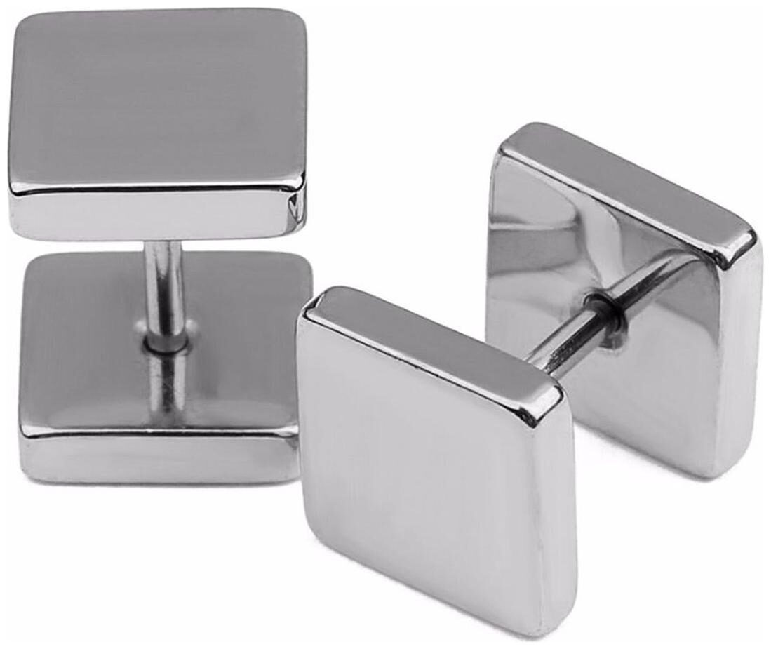 

ZIVOM Square Dumbell Barbell 8 mm 316L Surgical Stainless Steel Silver Rhodium Ear Stud Earring Pair Boys Men
