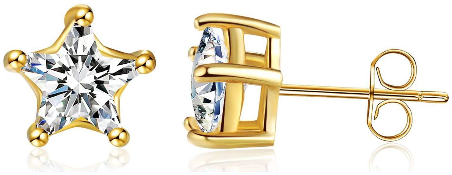 

ZIVOM Solitaire Star Cut CZ American Diamond with Brass Gold Plated Ear Stud Pair Earring Men Women