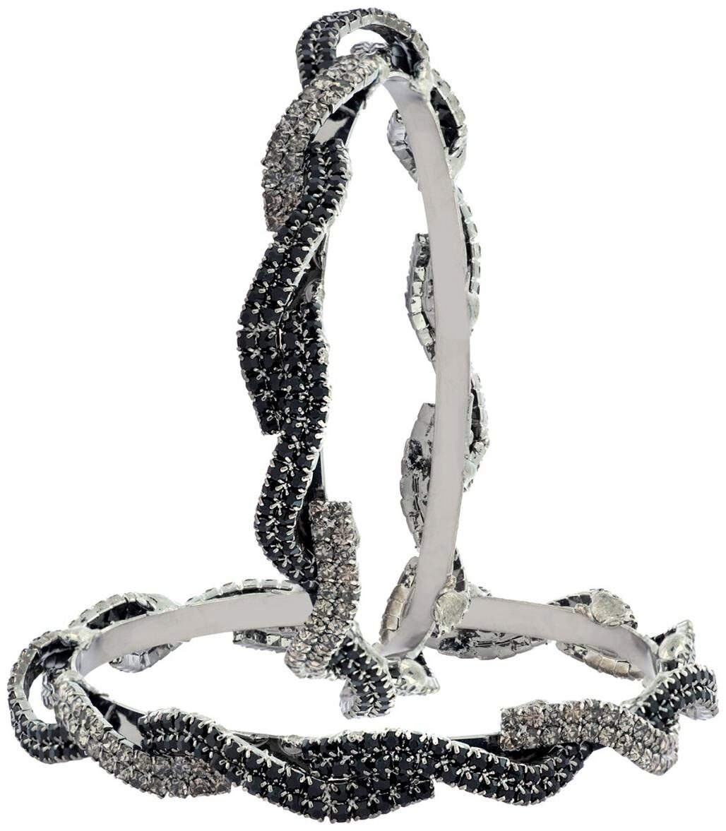 

The Jewelbox Waves CZ Black Rhodium Plated Bangle Kada Set Of 2 For Girls Women