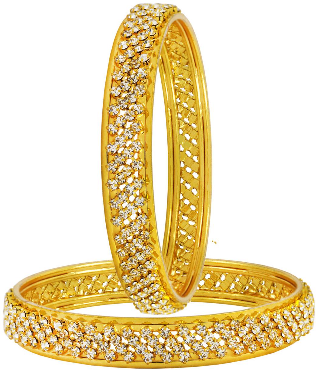 

The Jewelbox Eternity Broad Bridal Wedding American Diamond CZ Kada Bangle Set Of 2 (Pair) For Women