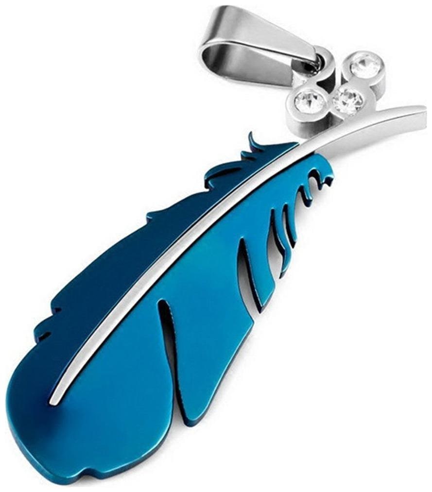 

ZIVOM Birds Feather Rhodium Plated CZ Stainless Steel Blue Pendant Chain Necklace Men Boys