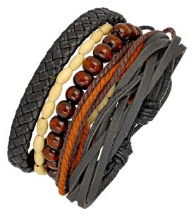 

ZIVOM 100 Genuine Black Leather Coconut Beads Dyed Rope Casual Wrist Band Strand Bracelet Boys Men