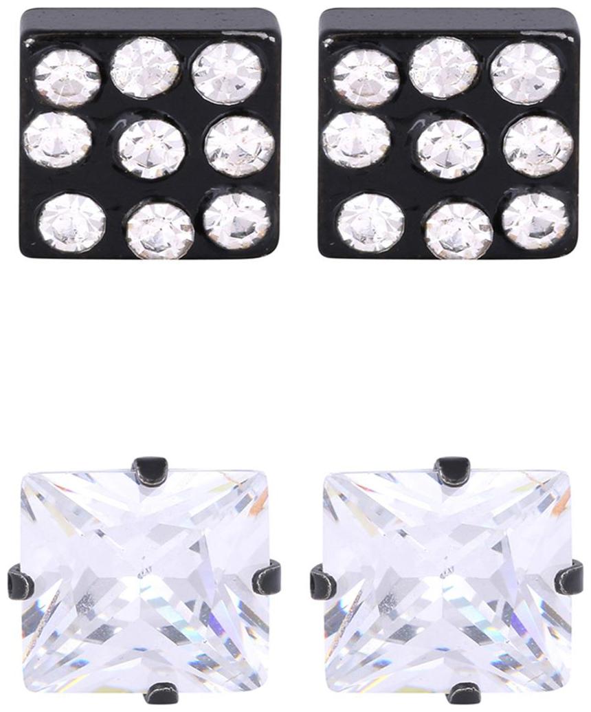 

ZIVOM Black Rhodium Plated Squre Stainless Steel with CZ stone 2 Pair Stud Earring For Men