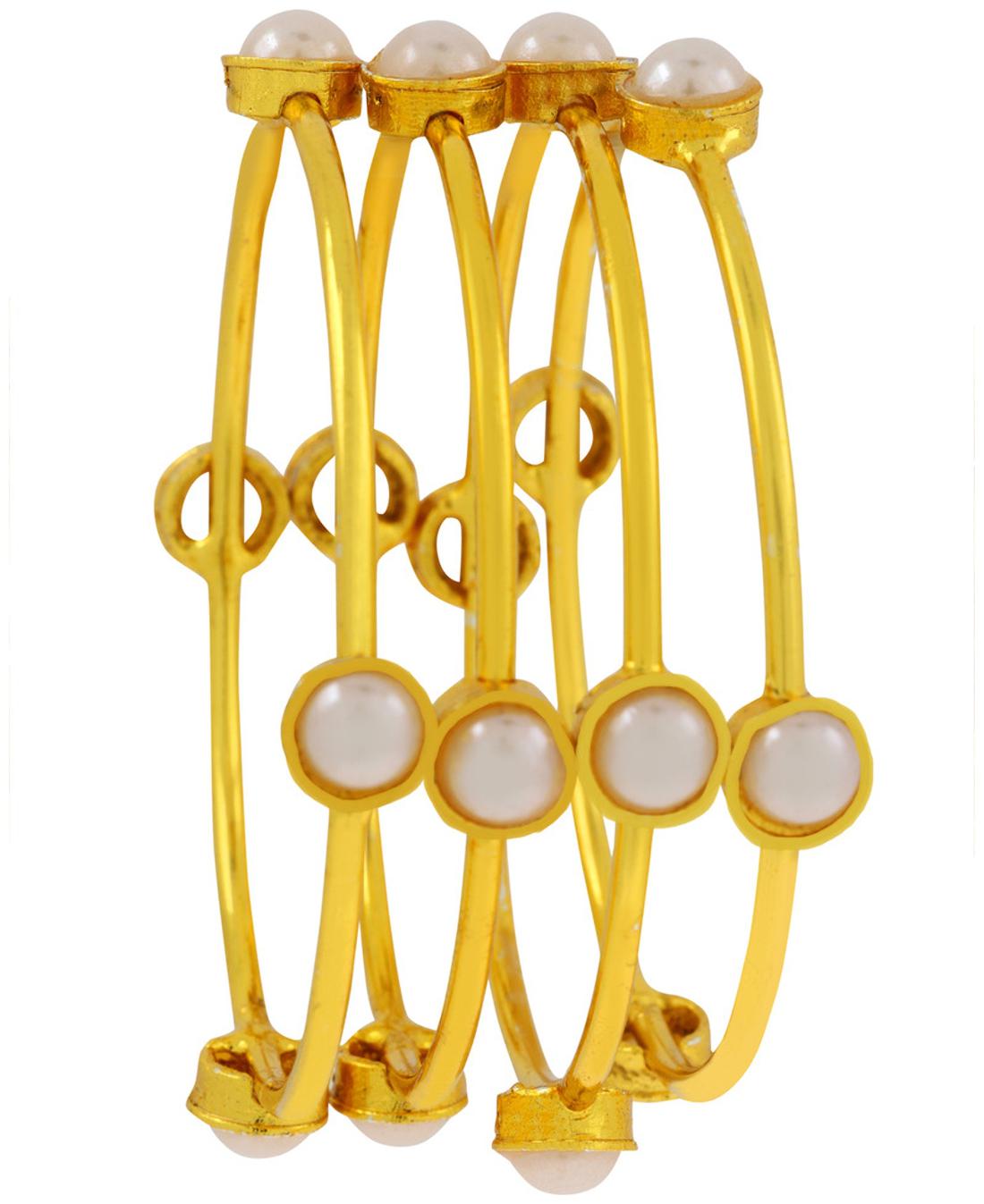 

The Jewelbox Slim Round Pearl 22K Gold Plated Bangle Bracelet Kada Set of 4 for Girls Women