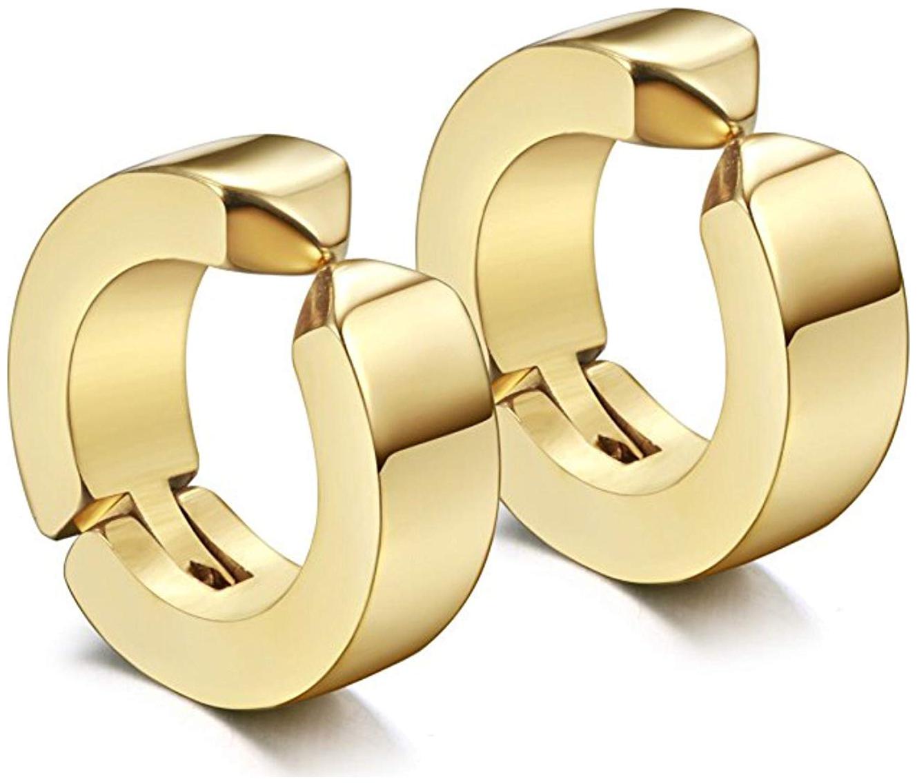

ZIVOM 316L Surgical Stainless Steel 18K Gold Non-Piercing Hoop Bali Openable Earring Pair Boys Men