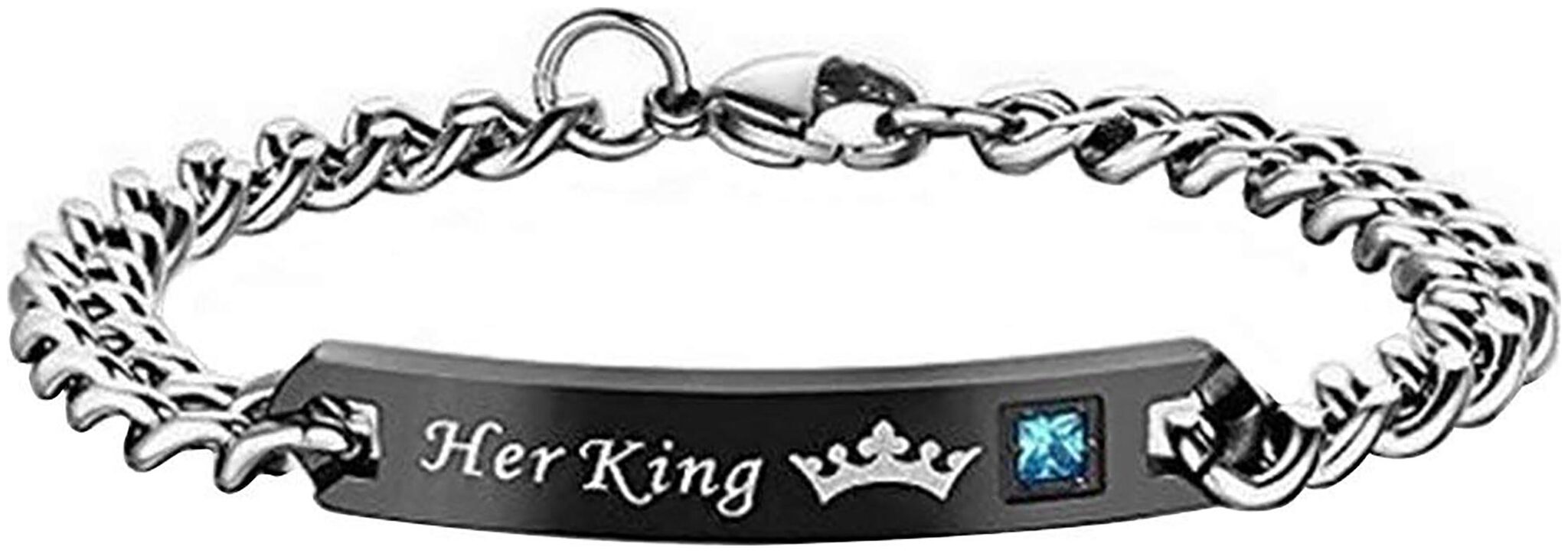 

ZIVOM Her King Glossy Black Rhodium Plated 316L Surgical Stainless Steel Id Bracelet Boys Men