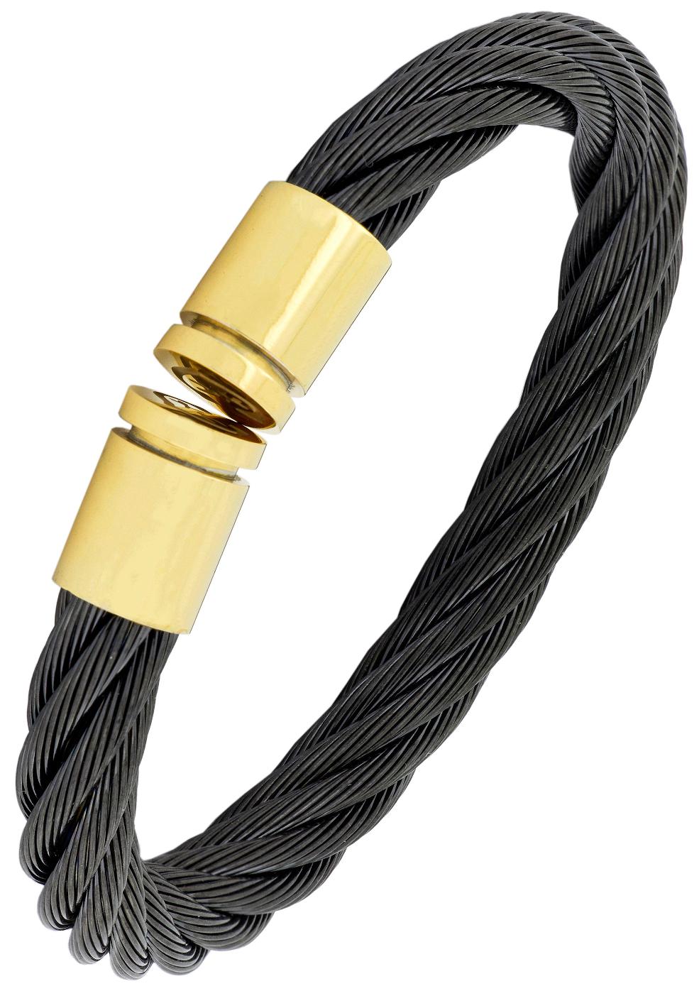 

The Jewelbox Braided Rope Black 18K Gold 316L Surgical Stainless Steel Cuff Kada Bangle Bracelet For Men