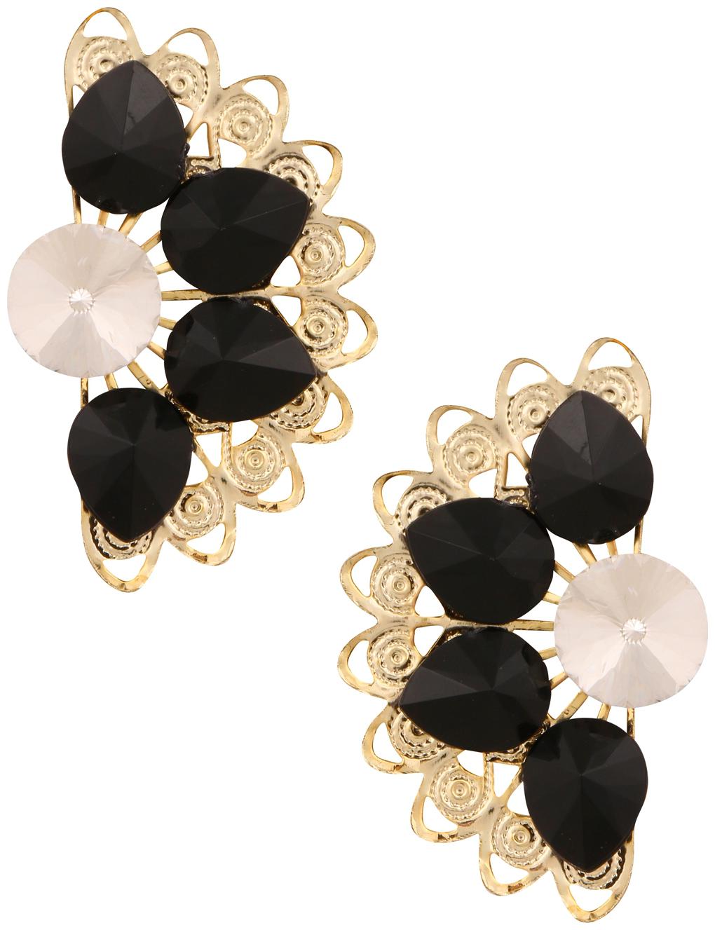 

The Jewelbox Floral Light Weight Black 18K Gold Plated Stud Earring Girls Women