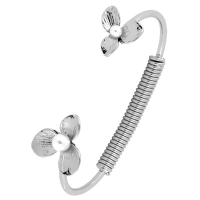 

ZIVOM Delicate Flower Rhodium Brass Free Size Adjustable Cuff Kada Bangle Bracelet For Women