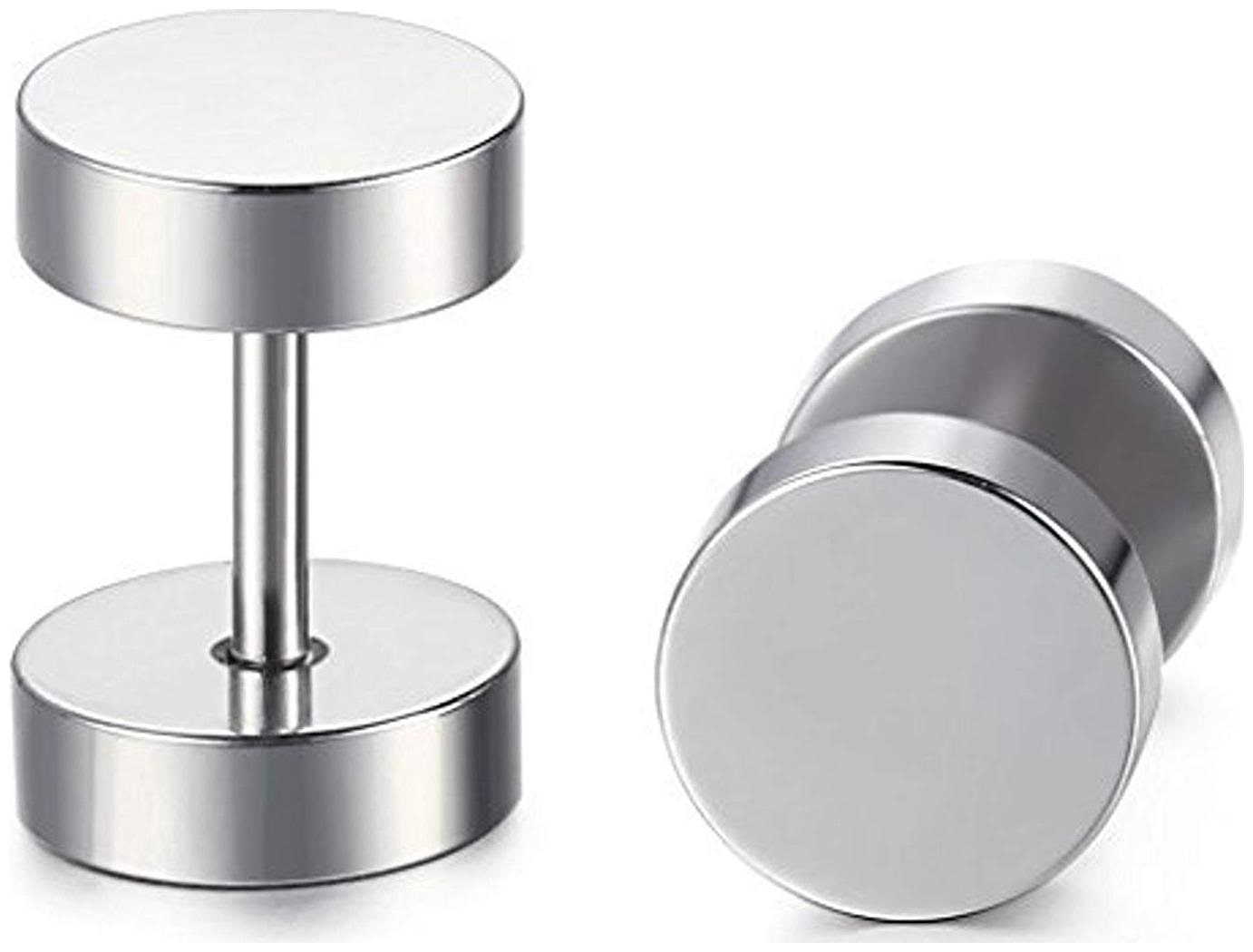 

ZIVOM Round Dumbell Barbell 6 mm 316L Surgical Stainless Steel Silver Rhodium Ear Stud Earring Pair Boys Men
