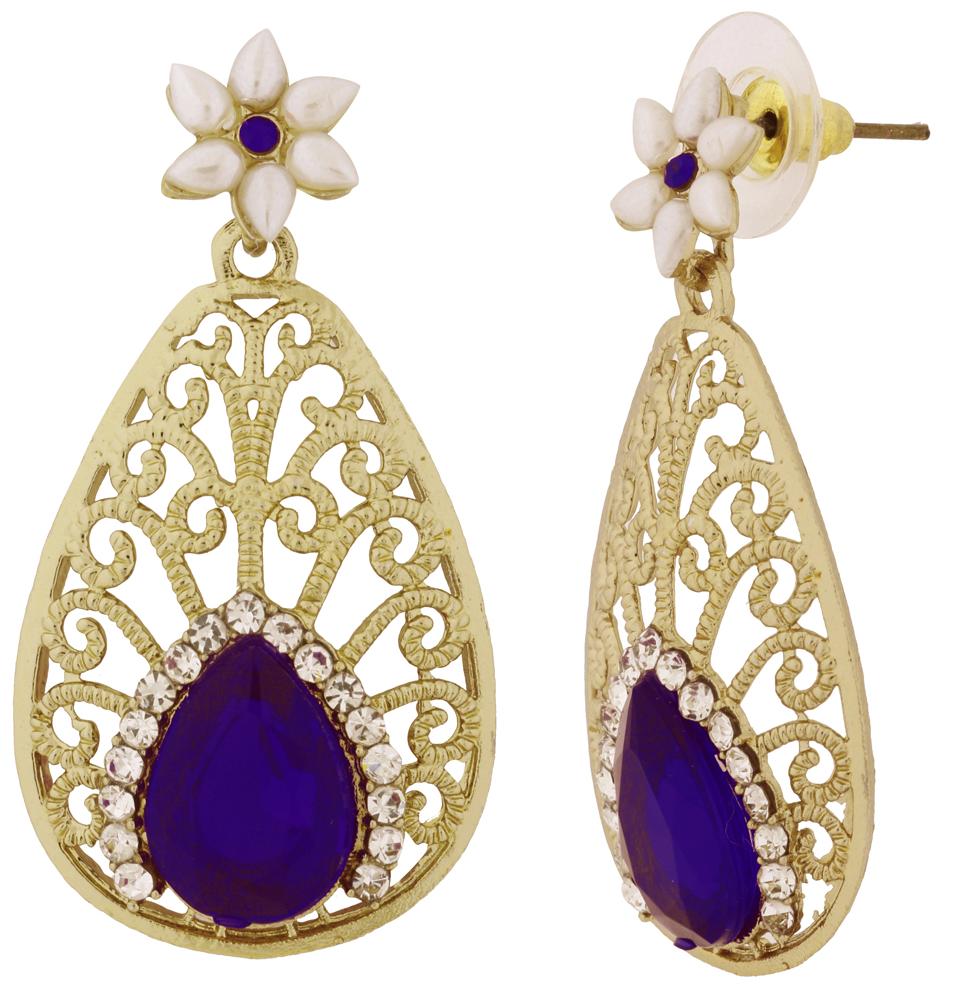 

The Jewelbox Pear Flower Filigree Antique Rhodium Pearl Blue Earring for Women
