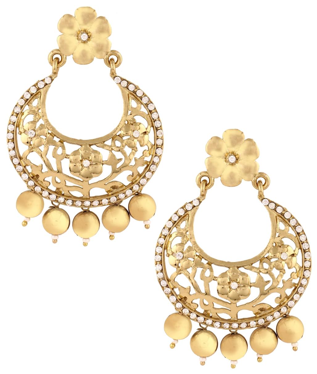 

The Jewelbox Antique Gold Plated Floral Large Chaand Bali Earring