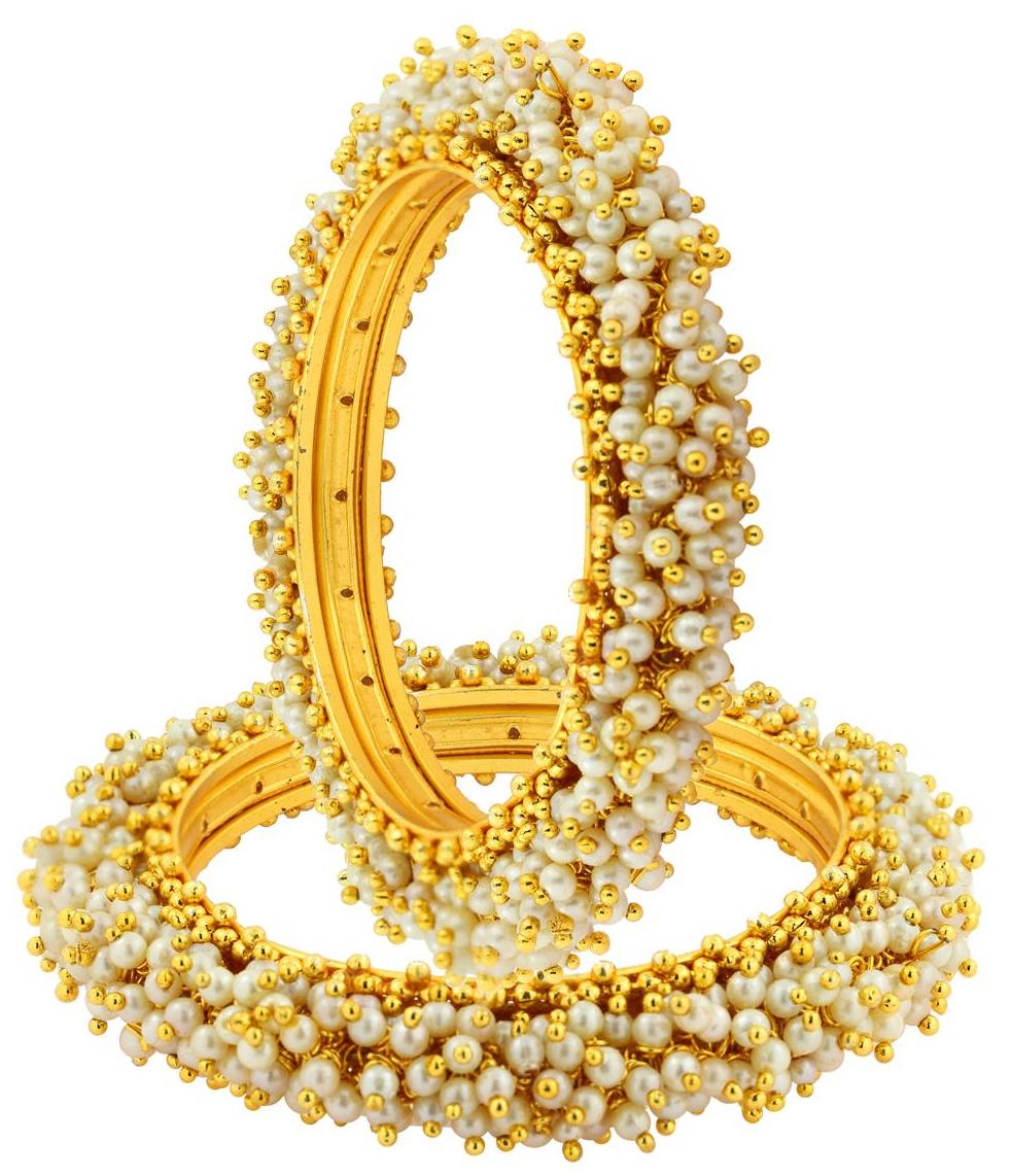 

The Jewelbox Cluster Pearl Antique 22K Gold Plated Bangle Set of 2 (Pair)