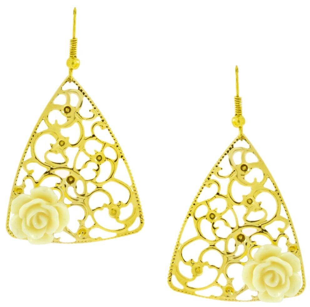 Buy The Jewelbox Filigree Flower White 18k Gold Plated Dangling Earring