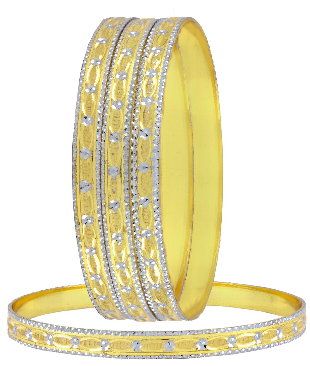 

ZIVOM Wedding Designer 22k Gold Plated Rhodium Metal Chuda Kada Bangle Set Of 4 For Women