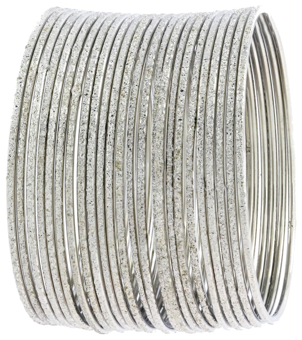 

The Jewelbox Wedding Rhodium Plated Matte Finish Slim Bangle Set Of 24 For Women