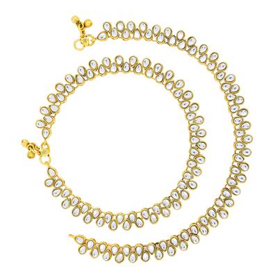 

The Jewelbox Traditional Gold Plated Kundan Anklet Payal For Women