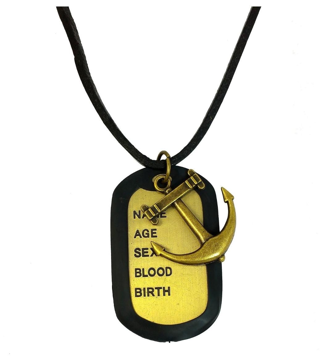 

ZIVOM Hip Hop Anchor Bronze Vintage Antique Finish Dog Tag Pendant Leather Chain