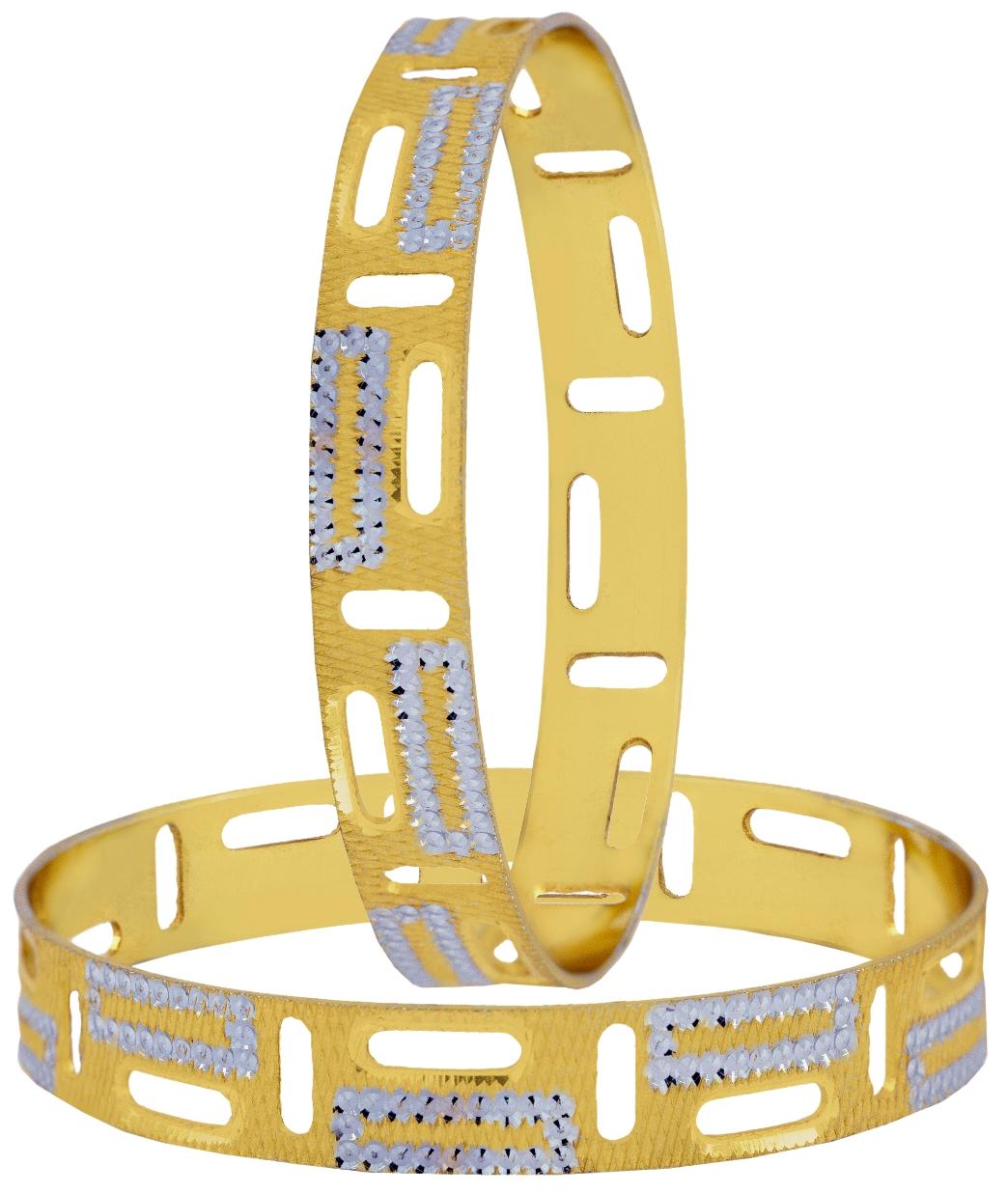 

The Jewelbox Wedding Designer 22k Gold Plated Rhodium Metal Chuda Kada Bangle Set Of 2 For Women